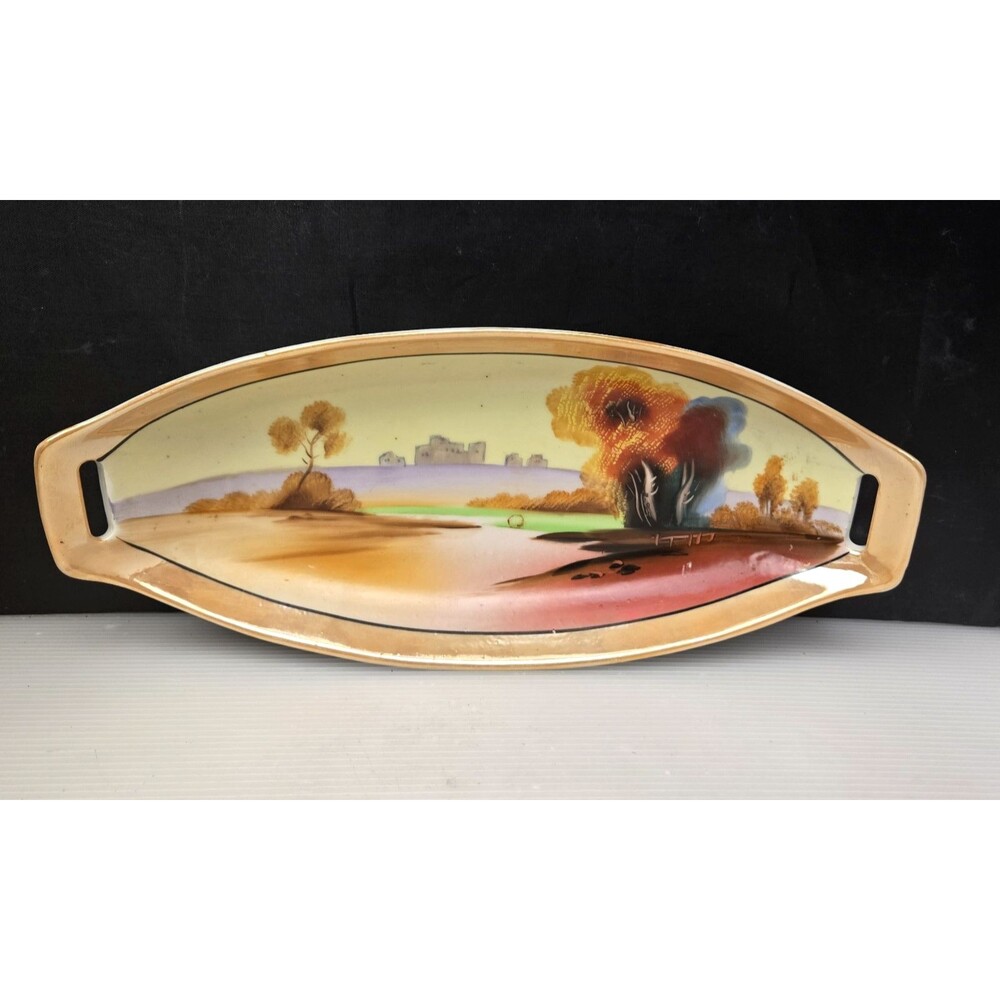 Vintage Noritake Chikaramachi Hand Painted Celery Dish Lusterware Oval Japan 12”